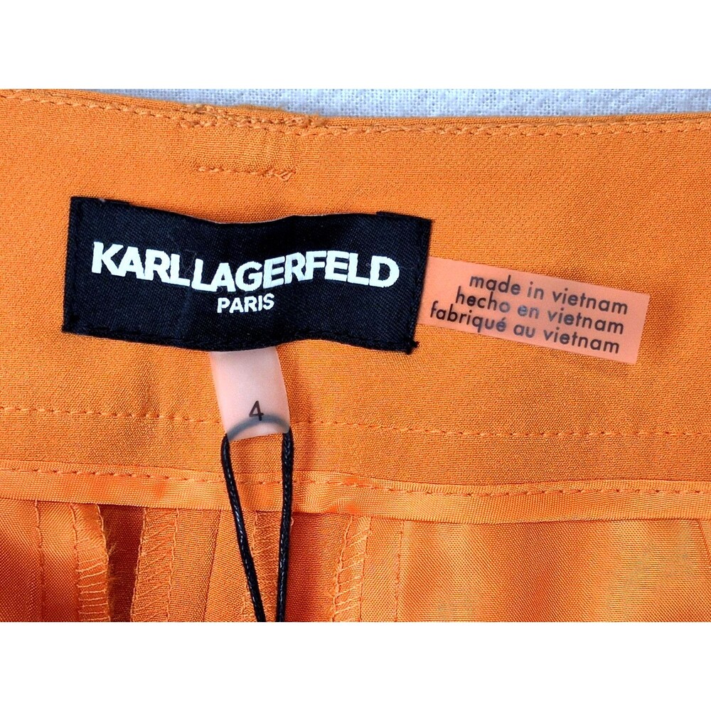 Karl Lagerfeld High Waisted Wide Leg Trouser Pants Pleated Flowy Orange Preppy - Picture 4 of 10